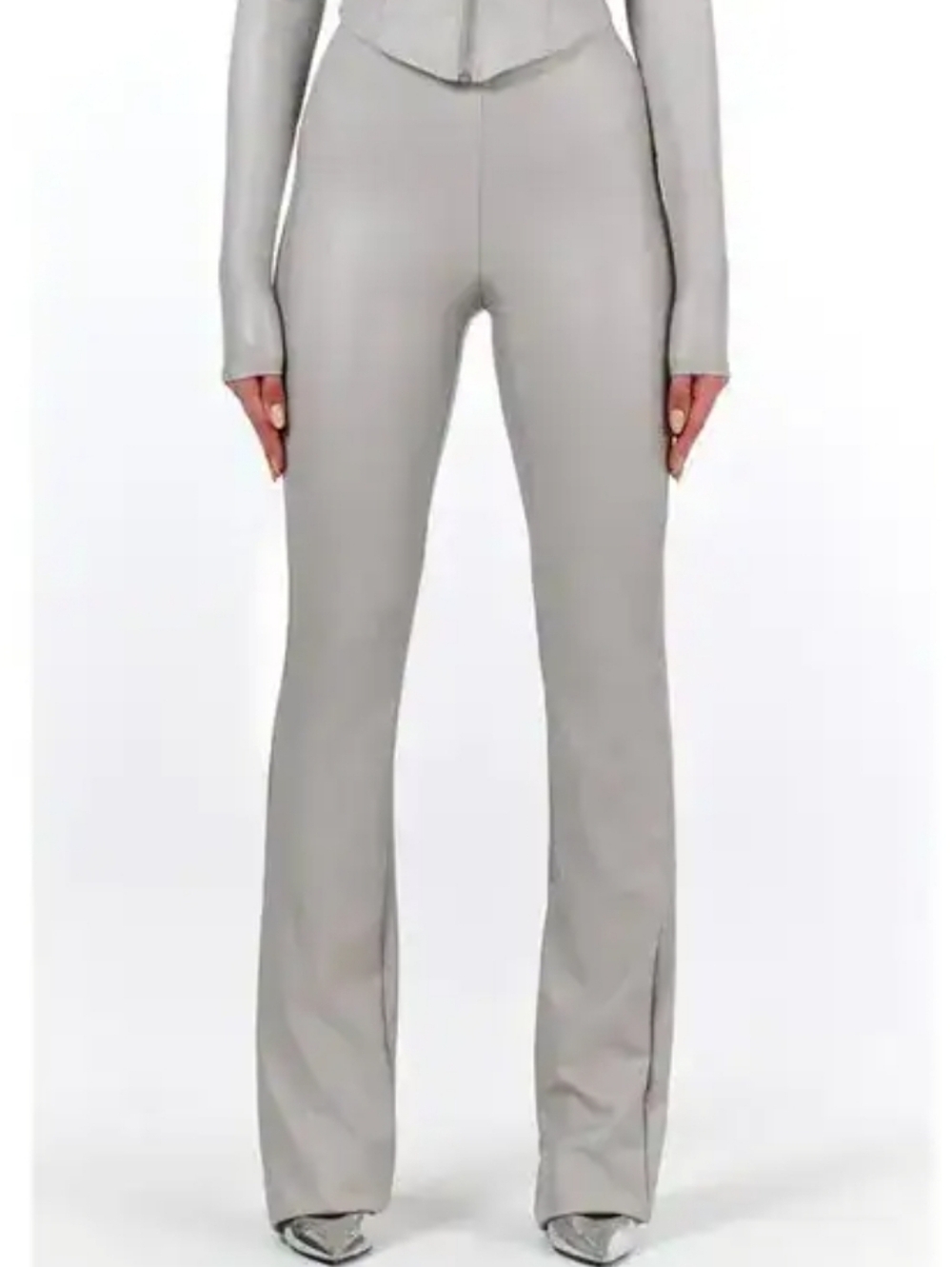 NWT Naked Wardrobe Light Grey Faux Leather Bootcut Pants Small